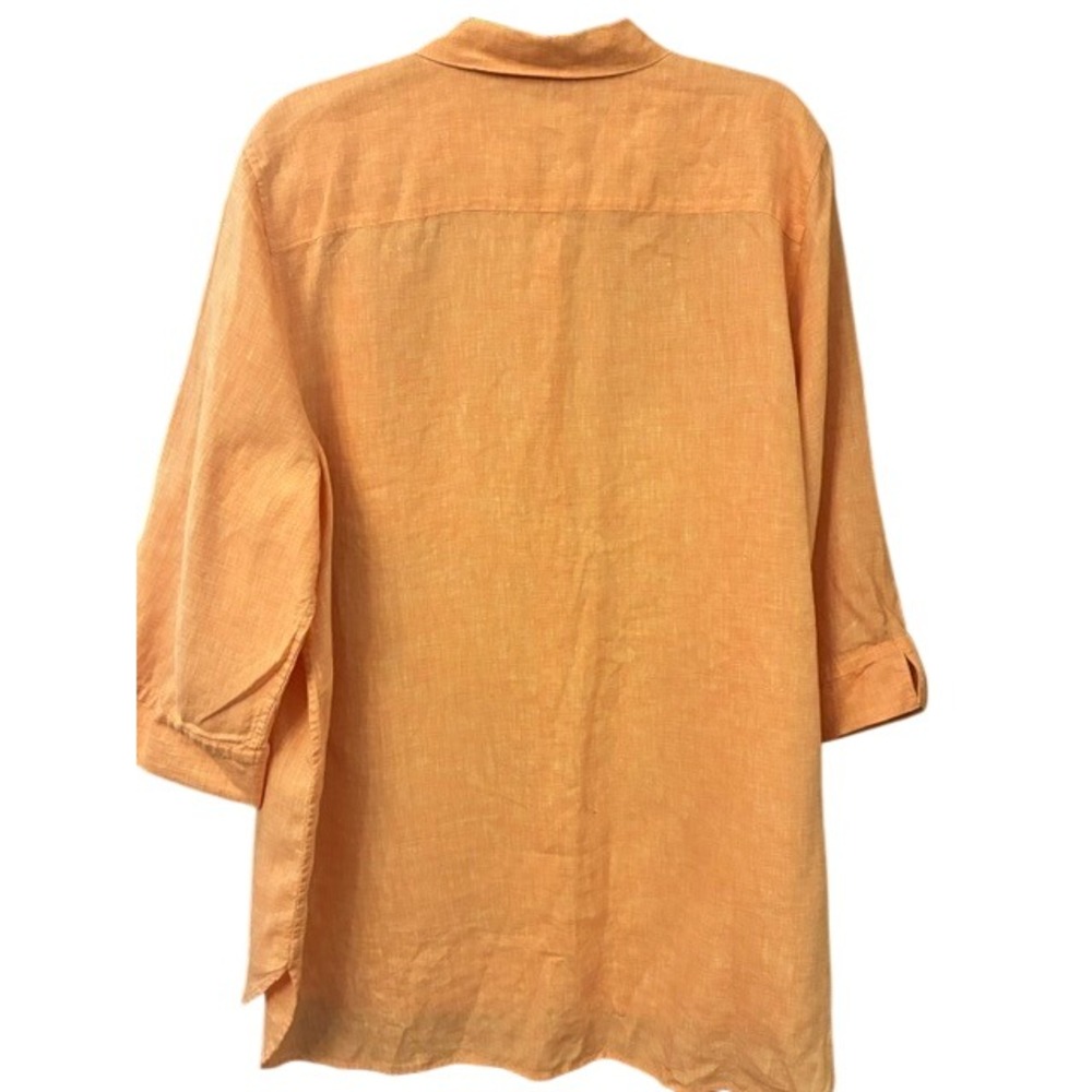Chico's Linen Shirt Women 4X Coral Orange Excellent No Iron 3/4 Sleeve Button Up - Picture 2 of 6